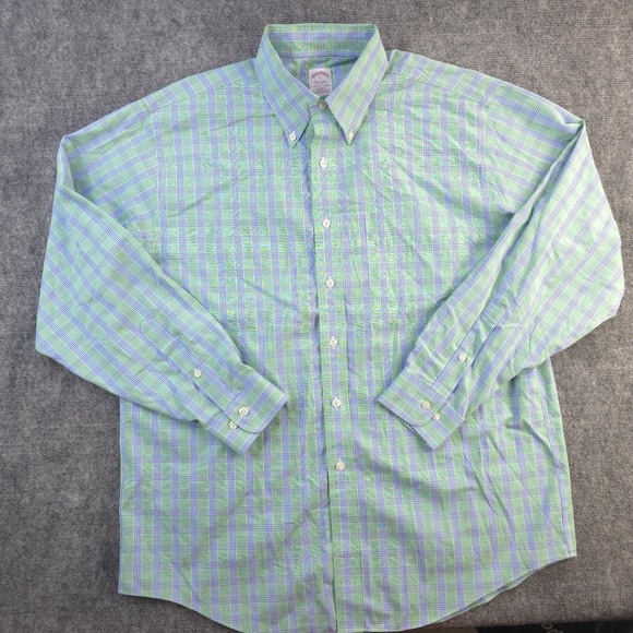 Brooks Brothers Other - Brooks‎ Brothers Shirt Large Non Iron Green Blue Plaid Button Down Long Sleeve